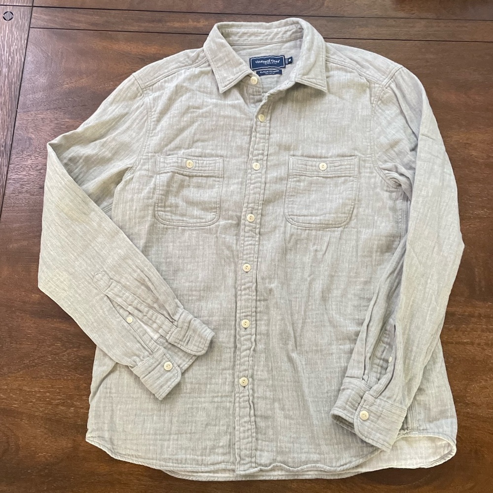 Vineyard Vines Double Cloth Shirt Button Up Gray Long Sleeve Gauze  Men M